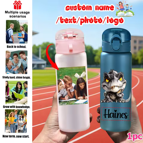 1pc Custom Back to School Black Evil Dinosaur Pattern 780ml/26oz Plastic Water Bottle Outdoor Travel
