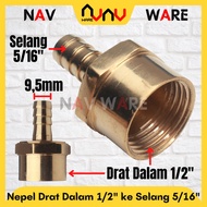 1/2 Inch Inner Thread Nipple to 5/16 Inch Brass Hose Female Hose Nipple Outer Diameter 9.5mm