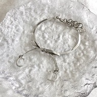 【 日本直送 名牌中古包 】Christian Dior 迪奧 手鍊 銀色 蝴蝶結 vintage 古董 re7gud