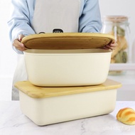Plastic Outdoor Toast Bread Box with Bamboo Lid Bread Storage Box Food Oval Baguette Multi-Function 