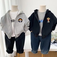 Anime One Piece zipper Kids Hoodies Sweatshirts Monkey D Luffy Jacket Coat for Boy