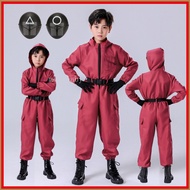 Squid Game Costume for Kids Cosplay Costumes Hooded Bodysuit Gloves Masks Set Squid Game Cosplay Out