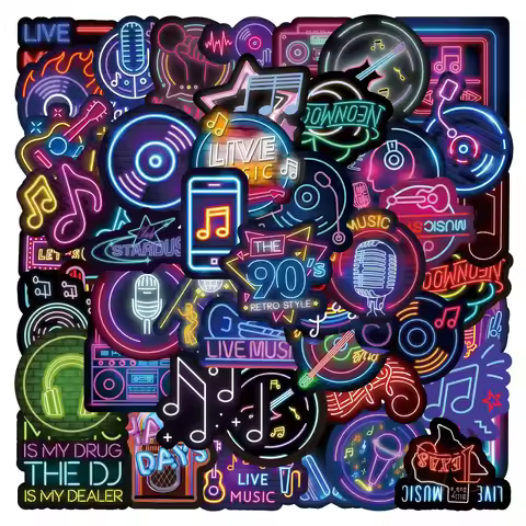 55PCS Neon Style Music Cartoon Graffiti Stickers Personalized Cool Creative DIY Scooter Water Cup Mo