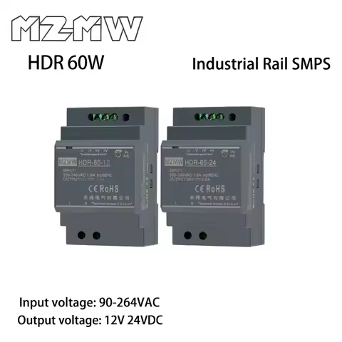 HDR DIN Rail Switching Power Supply Series 60W AC To DC 100-240VAC 12V 24VDC Lighting Adapter Indust