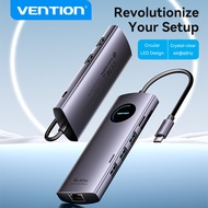 Vention USB ฮับ C 4K 60Hz 5Gbps MST ประเภทแท่นวางมือถือ C ไปยัง HDMI DP USB 3.0 RJ45 100W PD อ่านบัตร TF SD อะลูมินัมอัลลอย LED HUB วงกลม