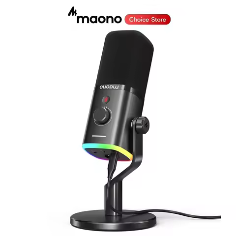 MAONO PD100X Microphone USB/XLR Dynamic Microphone for PC with Mute Button RGB Desktop Stand Mic for