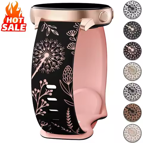 20mm Carved Silicone Strap for Samsung Galaxy Watch 7 6 5 4 40/44mm 6 4 Classic Women Band for Huawe