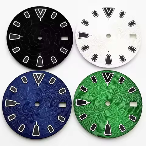 28.5mm Sterile Watch Dial With Calendar Window Green Luminous Fit NH35 3/3.8/4.2 O'Clock CrownMoveme