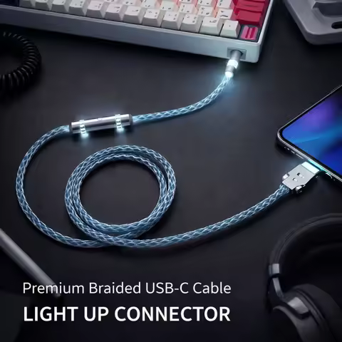 Customized Luminous Hollow Type-C Single Crystal Copper Aviation Plug Cable 8K Magnetic Axis Keyboar