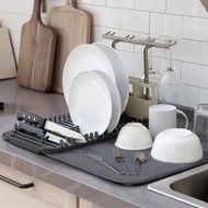 Umbra | 吸水墊+高腳杯碗盤瀝水架(昏灰) | 碗盤收納