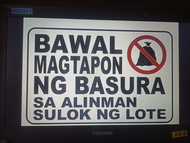 Bawal Magtapon ng Basura Signage PVC Plastic (Like ID) 7.8x11 inches. For Gates, Doors and Walls