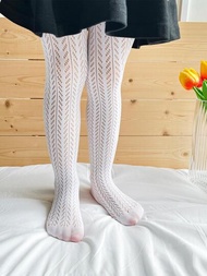 1雙女孩素色休閒漁網褲襪適用於日常生活
