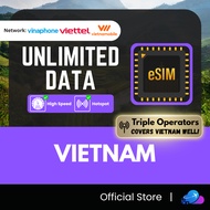 【越南 Vietnam eSIM】【Viettel Vinaphone Vietnamobile】【Triple Operator】【Unlimited Data】【✅5G】Vietnam eSIM 