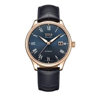Solvil et Titus Sonvilier Men Swiss Automatic Watch in Navy Dial and Leather Strap Watch W06-03040-003