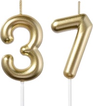 2.35 Inch Gold 37 & 73 Birthday Candles, Number 37th & 73rd Cake Topper for Men Women Birthday Party