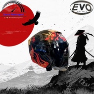 [SG Seller 🇸🇬] PSB Approved Evo RS9 Samurai Matt Black Red Gold Open Face Helmet Japanese Japan Art 