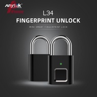 3Types Anytek L34 Smart Fingerprint Padlock Mini Security USB Rechargeable Keyless Lock for Door Locker Bag Suitcase [Woodrow.sg]