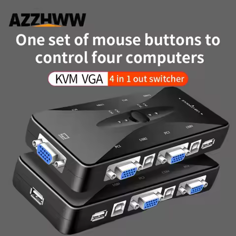VGA Switcher 1080P USB 2.0 KVM Switches With KVM Cable 4 Port KVM Switch Mouse Keyboard Printer Pend