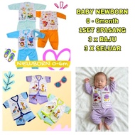 1Set 3Pasang 0-6m Baby Baju Tidur NewBorn Short & Long Sleeve.