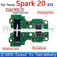With IC For Tecno Spark 20 KJ5 Charging Board USB Charge Dock Port Socket Plug Connector Flex Cable