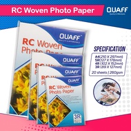QUAFF RC Woven Photo Paper 260gsm No Back Print Photo Paper 3R / 4R / 5R / A4 Size (20sheets)