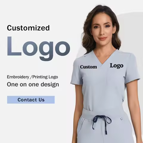 Customized LOGO Professional Embroidery Custom First Name And Last Name Women Scrubs Uniforms V-neck