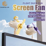 Summer Portable Fan Duck Mini Fan Cartoon Hanging Screen Fan USB Charging Adjustable Angle Office Desktop Screen Fan Table Desk Personal Quiet