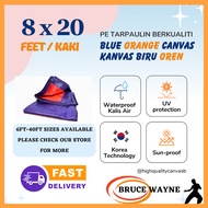 8'X20' Blue Orange Tarpaulin Waterproof Canvas Canopy, Kanvas Khemah, Kolam, Tutup Kereta Lori Atap, Camping, Flysheet