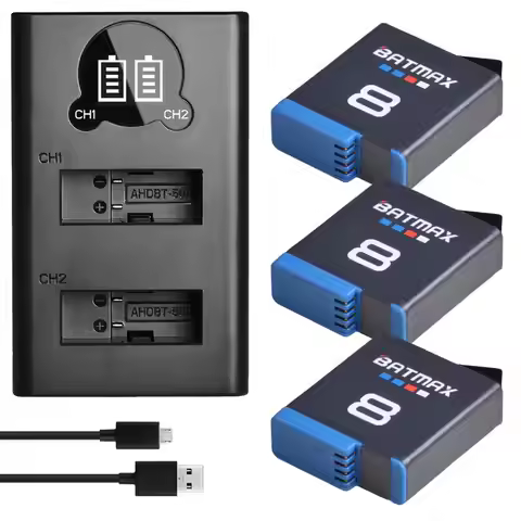 Batmax 3 Packs Battery + LCD Dual Charger with Type C Port for Gopro Hero 8 7 Black Hero 6 Hero 5 Fu
