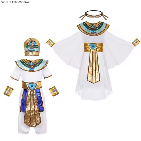 Egyptian Pharaoh Queen Costumes Egypt Prince Princess Cosplay Clothes enfant Theme Party Stage Perfo