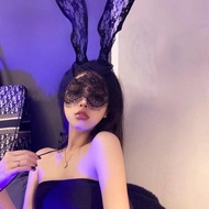 Sexy Lingerie Uniform Set with Headband, Lace Veil & Rabbit Ears - Black & White