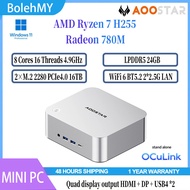 AOOSTAR MACO MINI PC AMD Ryzen 7 H255 LPDDR5 24GB 2*M.2 2280 PCIe4.0 SSD OCuLink WiFi6 BT5.2 2*2.5G 