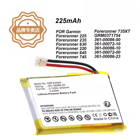 225mAh Replacement Battery 361-00086-10 361-00086-00 For Garmin Vivoactive 4 Forerunner 235 220 225 