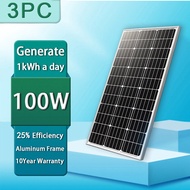 【3PCS】 Monocrystalline Solar Panel 100W+ A+ Glass Solar Panel 1 Year Warranty