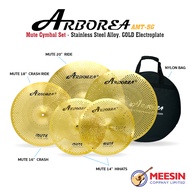 ARBOREA ชุดแฉ รุ่น AMT-5G แฉมิ้ว Mute Cymbals สีทอง ประกอบด้วย 14" Hihat 1 คู่ และ 16"Crash, 18"Cras
