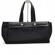 中古 Hermes 愛馬仕 Herbag Cabas 帆布包 大號 GM 黑 Swift小牛皮 皮帆布 Square C