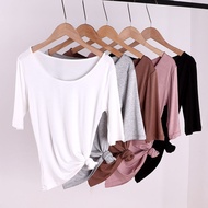 Off-white Modal Cotton Round Neck Mid-Sleeved t-Shirt Women Half-Sleeved t-Shirt Slim-Fit Bottoming 