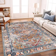 6'x9' Washable Vintage Area Rug Boho Chic Medal Distressed Design Non-Shedding Easy Care Ideal for H