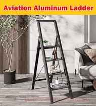 Aviation Step Ladder - 3/4/5 Steps / Slim Aluminium Ladder / Foldable / Space Savings / Large Board Ladder