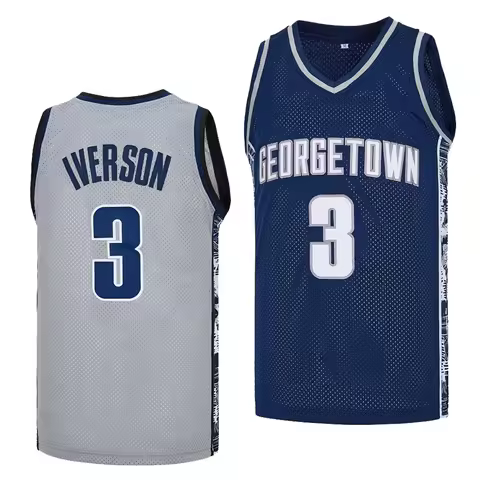 Georgetown Basketball Jersey 3 Iverson Embroidery Outdoor Sportswear Hip Hop Grey Blue Breathable Sw