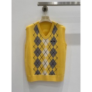 EUPH MiuMiu Early Autumn Wool Knit Vest with Vintage Diamond Embroidery - Women's V-neck Top