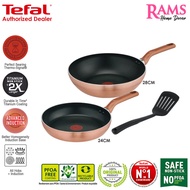 Tefal 3 Pcs Non-Stick Cookware Set / Wok Pan / Fry Pan / Spatula  / Alatan Dapur / Set Periuk - Rose