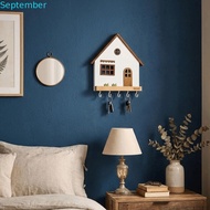 SEPTEMBER Wall Mount Key Holder, Wooden House Shape Decorative Hooks, Coat Rack Multi-Purpose 5-Hook