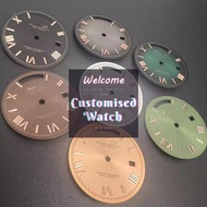 [NH35] Watch Surface Modified Dual Calendar 31mm Multicolor Roman Character Rose Color Strip Nails A