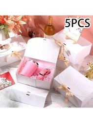 5入組白色禮盒帶絲帶，派對禮品裝飾，10.6 X 7.8 X 3.15 英吋，新娘求婚禮盒，婚禮裝飾禮盒，母親節禮物，包裝，生日，小蛋糕盒，DIY工藝，美容儲物