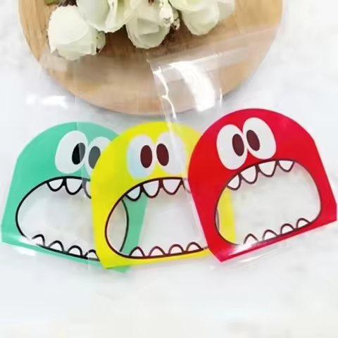 100/200Pcs Cartoon Monster Cookie Candy Self-Adhesive Plastic Bags For Biscuits Snack Baking Package