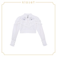 KLOSET Ruched Puff Sleeve Crop Top (RS21-T004) เสื้อครอปแขนยาว แต่งดีเทลงานปัก