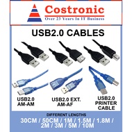 USB2.0 Cables (Male to Male/Male to Female extension/Printer Cable/Length 30cm/50cm/1m/1.5m/1.8m/2m/