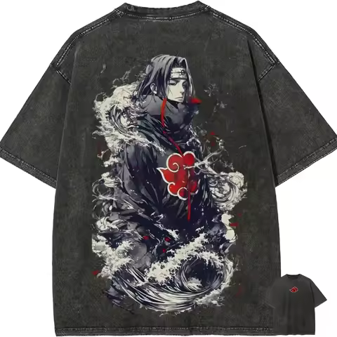 Naruto Itachi Uchiha T Shirt Akatsuki Great Wave Vintage Four season popular unisex cotton T-shirt
