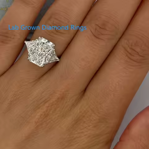 5CT Main Stone DEF VS-VVS IGI CERTIFIED Radiant Cut Three Stone Lab Grown Diamond Engagement Ring Si